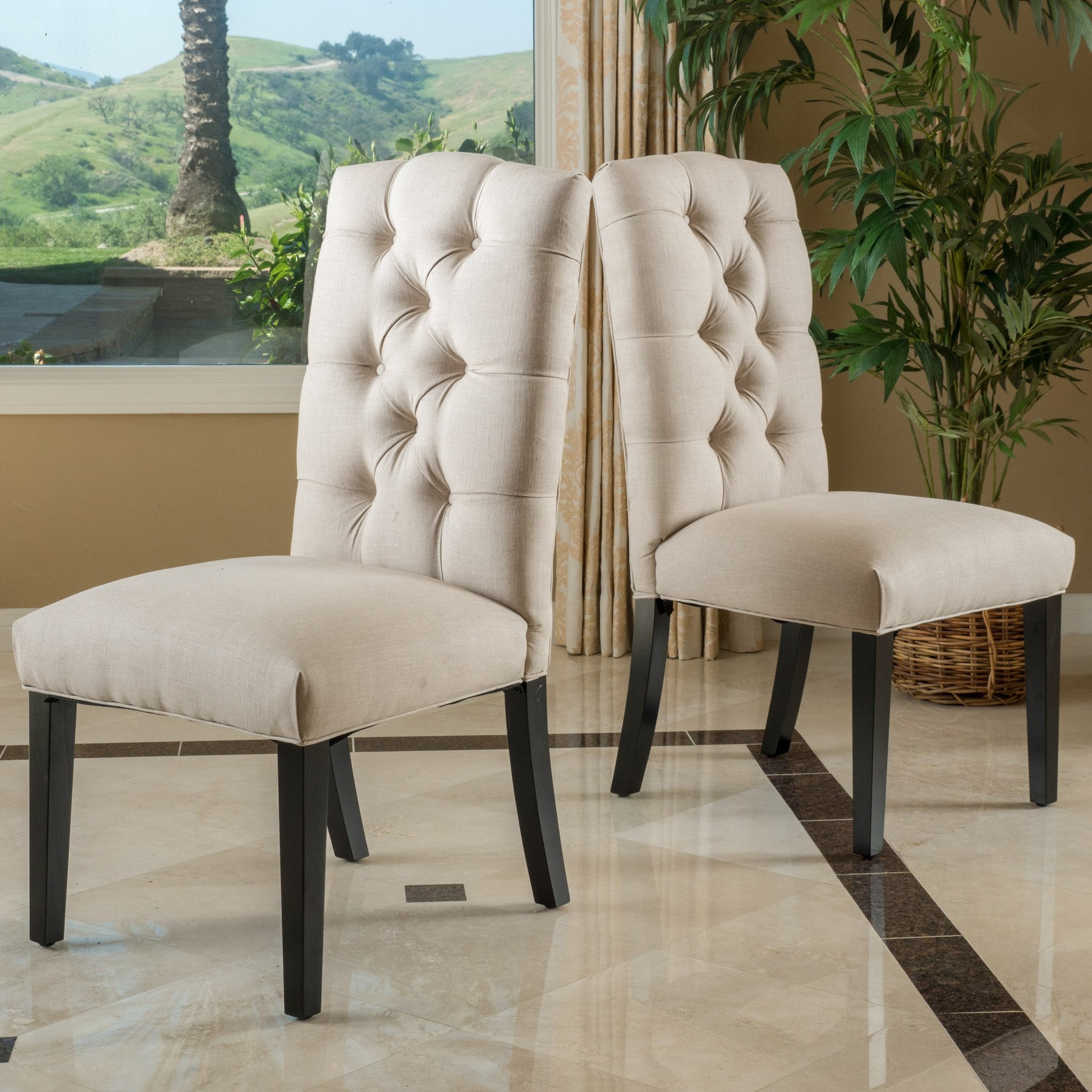 Prince Tufted Natural Plain Fabric Dining Chair (S...