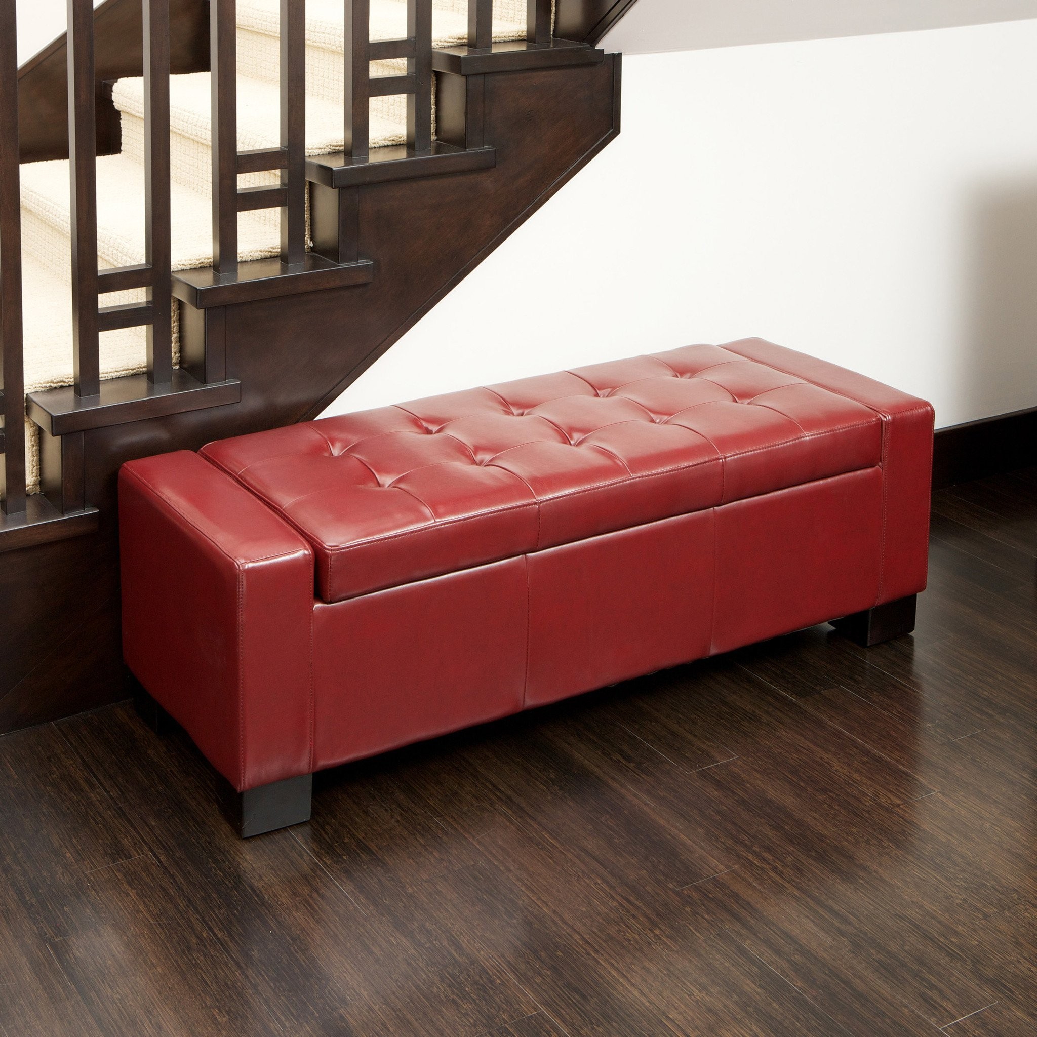 Rothwell Red Leather Storage Ottoman