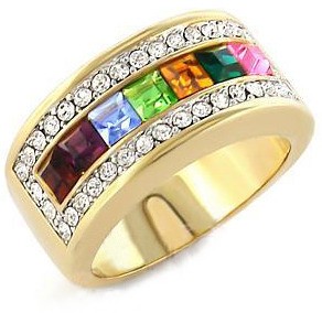 Gold Rainbow and Clear CZ Ring - Lesbian & Gay...