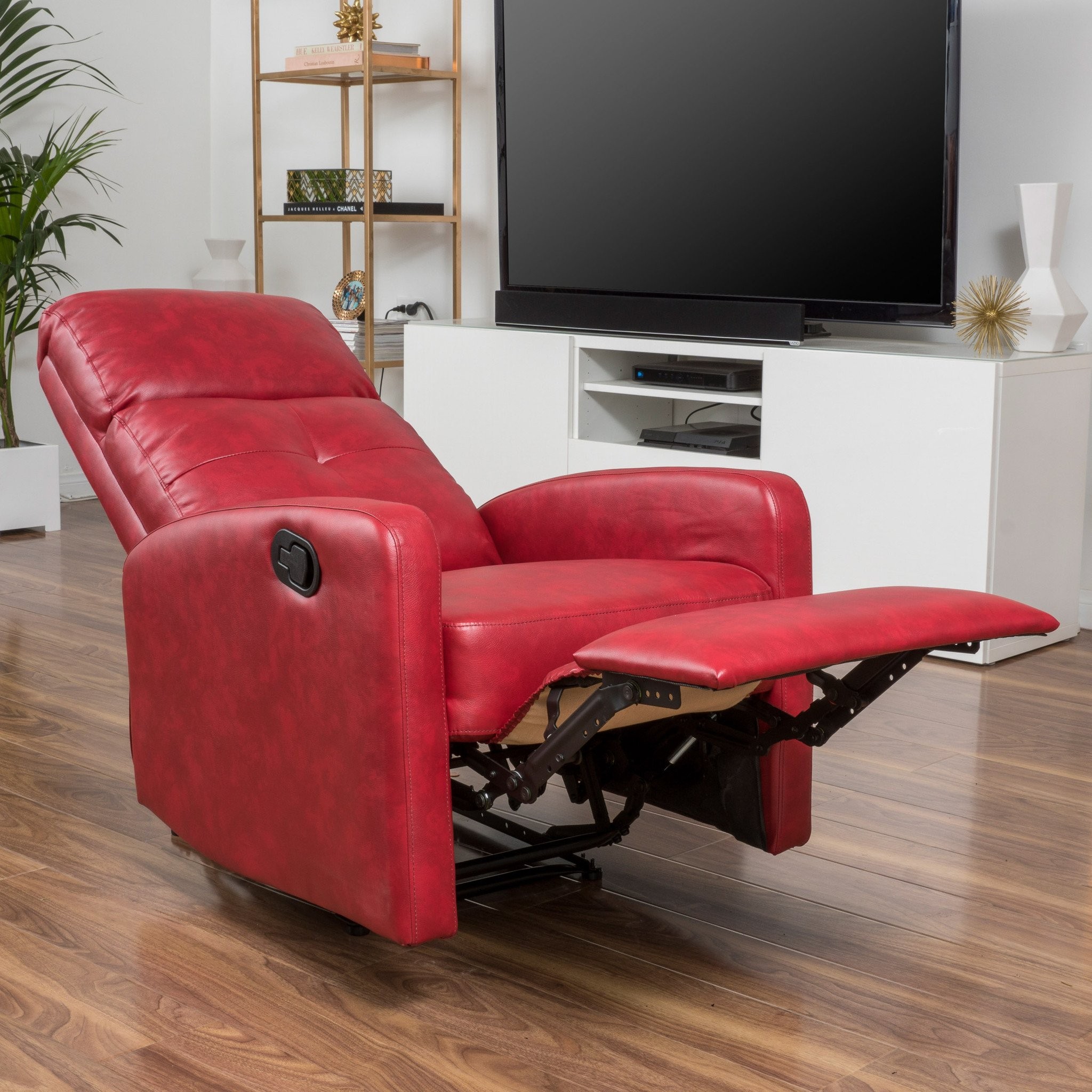 Teyana Red Leather Recliner Club Chair