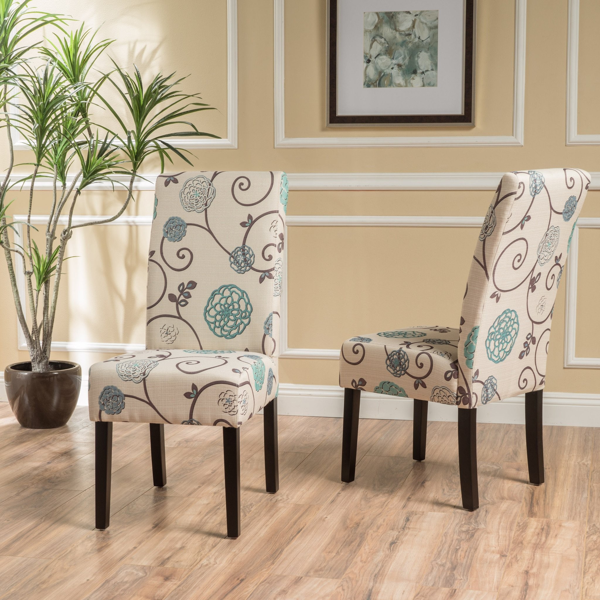 Percival White and Blue Floral Fabric Dining Chair...