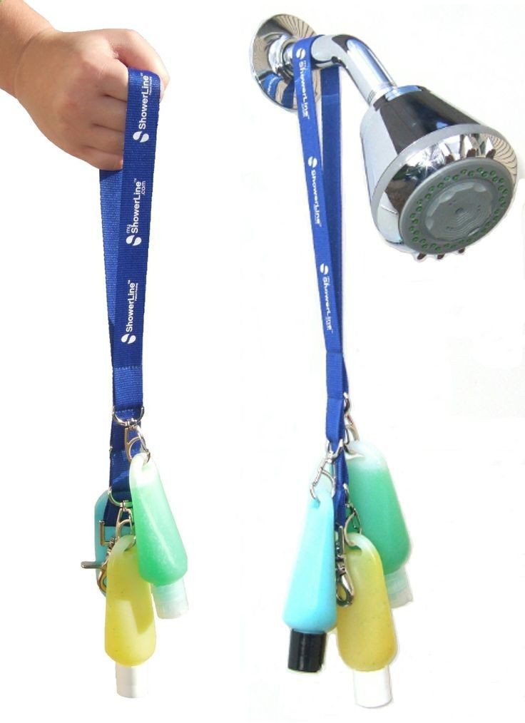 Use a lanyard to make for an easy shower hanger fo...