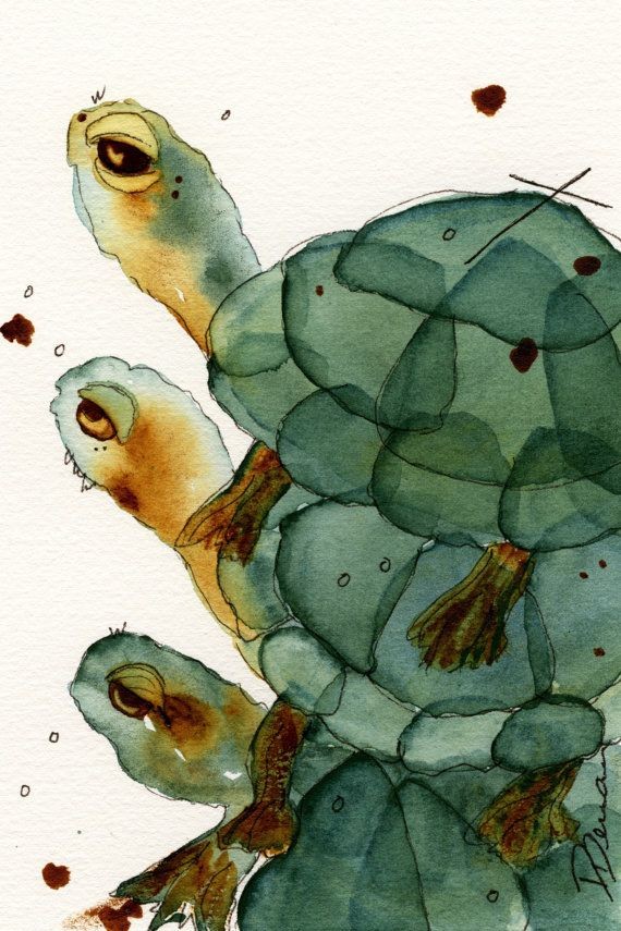 Turtle Art, Watercolor Print of Turtles. This is a...
