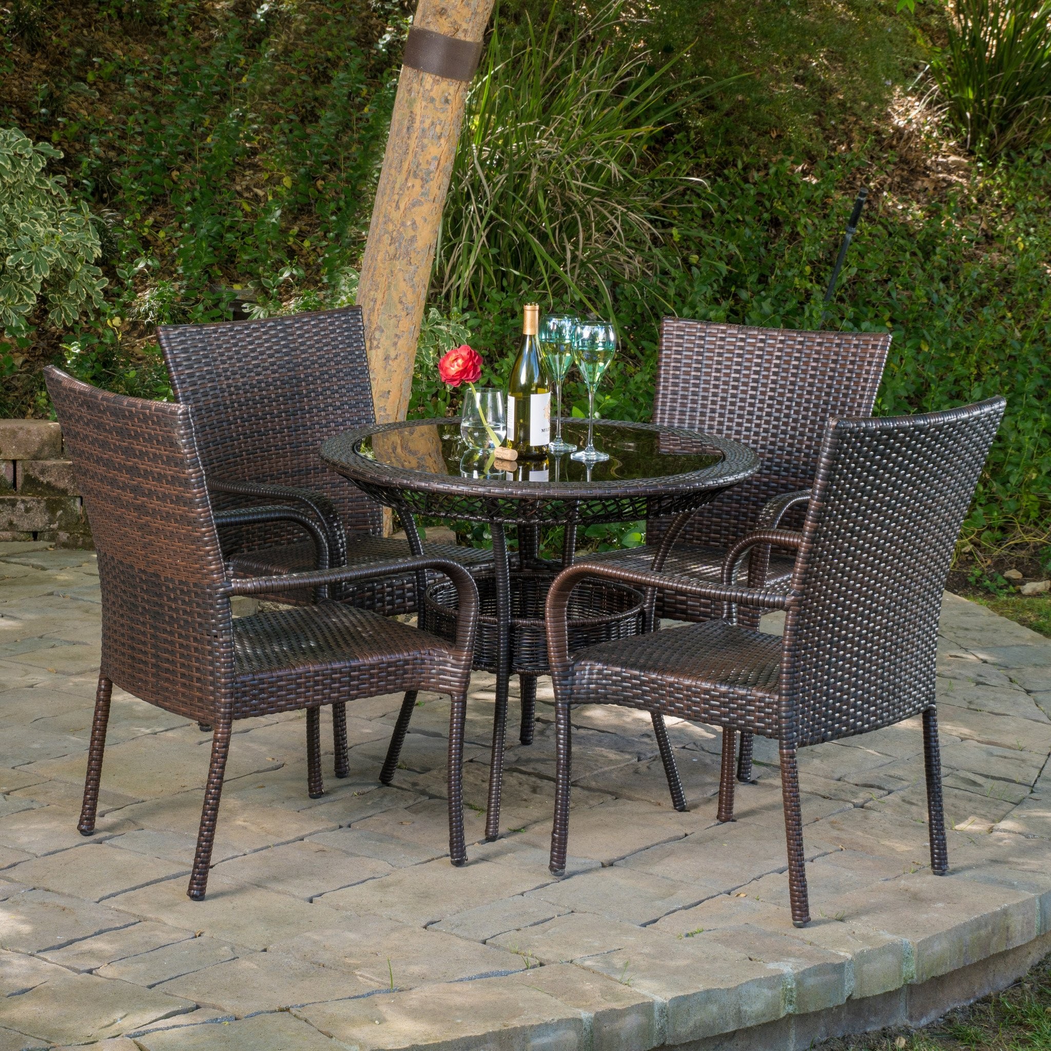 Michael Outdoor Multibrown Wicker  5pc Dining Set