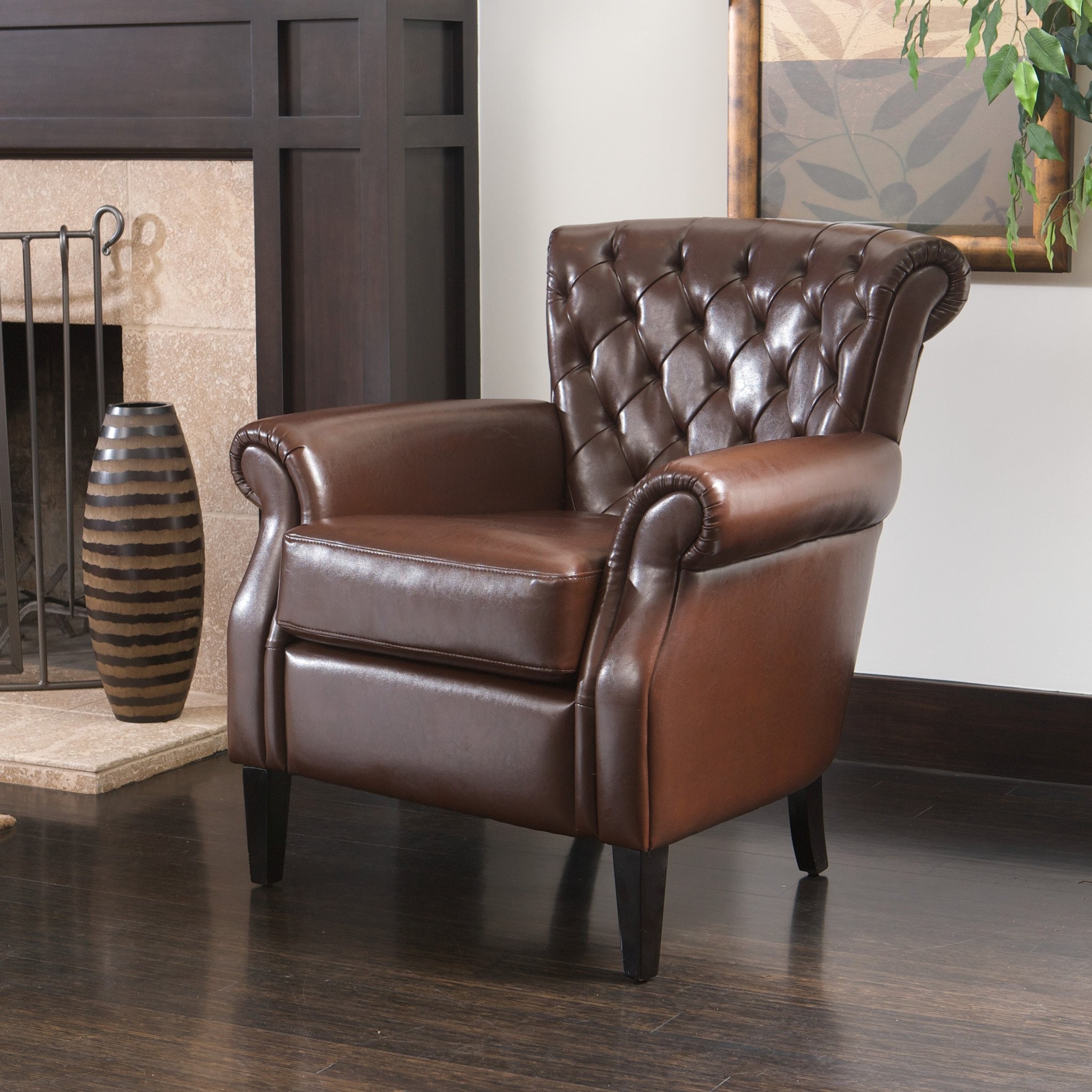 Shafford Brown Tufted Leather Club Chair