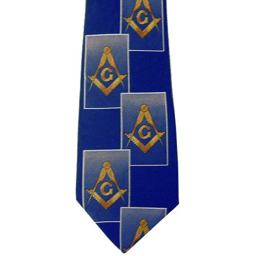 Masonic Neck Tie - Navy Blue Polyester long tie wi...