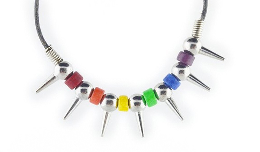 Black and Rainbow Spiked Ceramic Necklace - LGBT G...