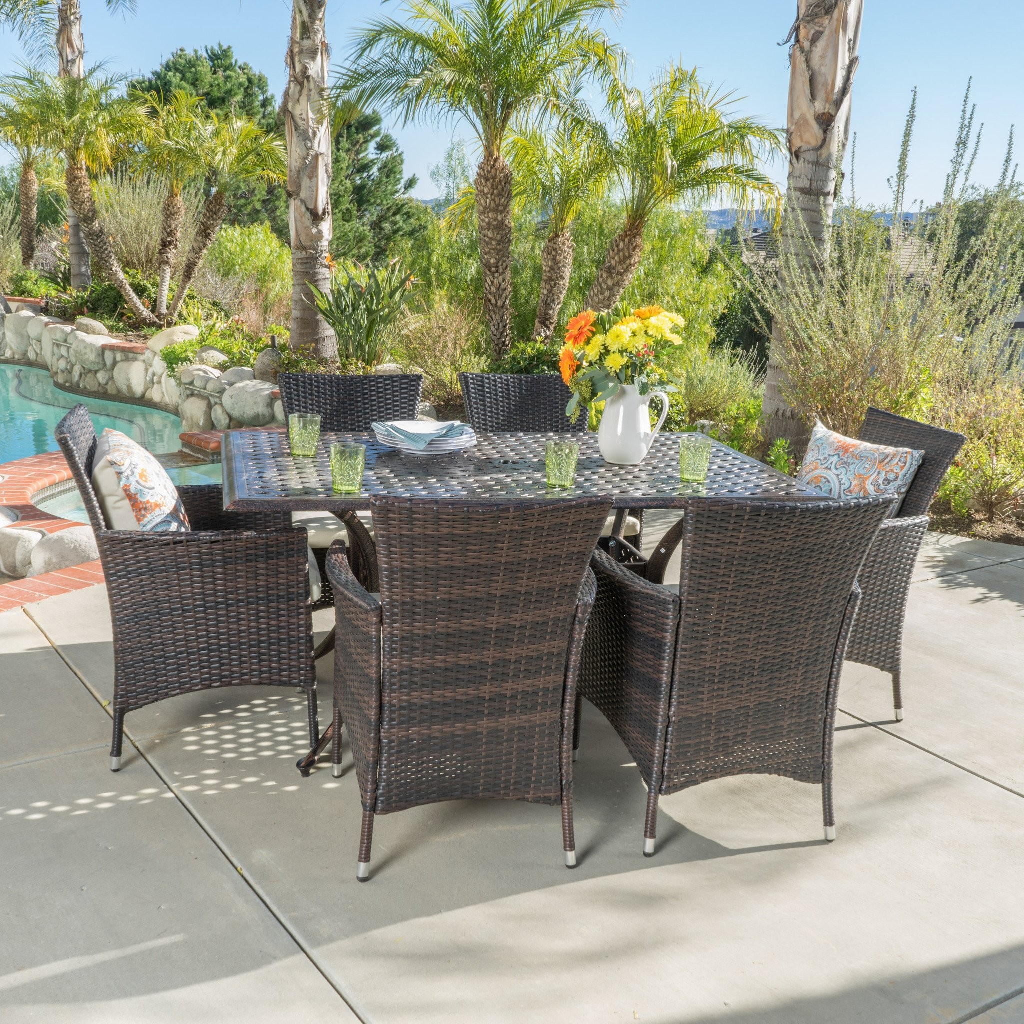 Clementine Outdoor 7pc Cast Aluminum Dining Set wi...