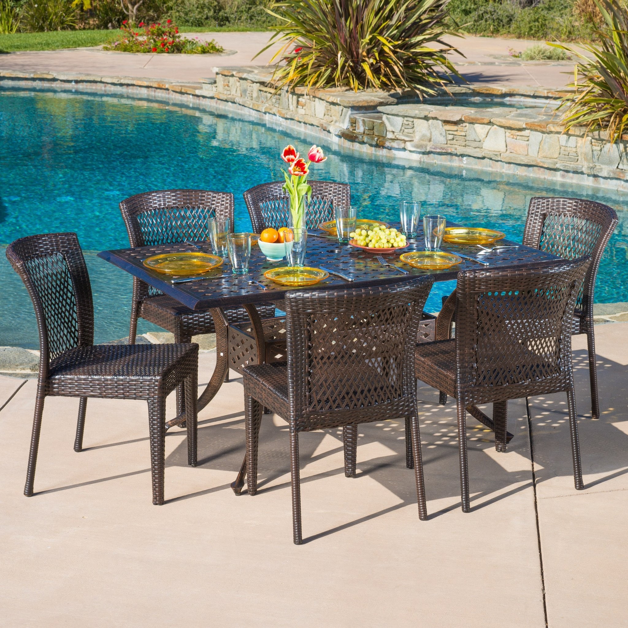 Florence Outdoor 7pcs Cast Aluminum Wicker Dining...