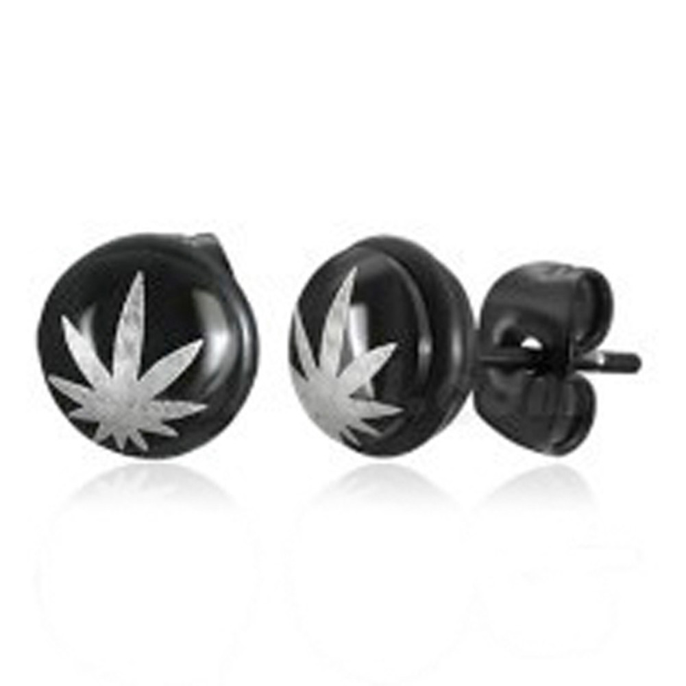 Marijuana Pot Leaf - Black and Gray Stud Earrings...