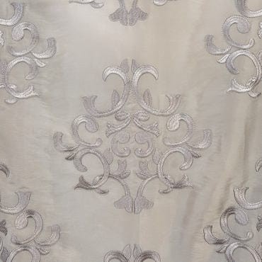 Ankara Silver Embroidered Faux Silk Taffeta Fabric