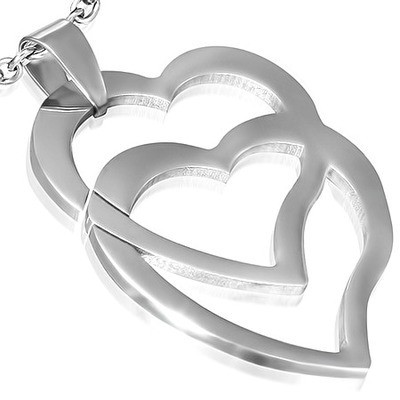 Double Overlapping Hearts Steel Pendant Necklace (...