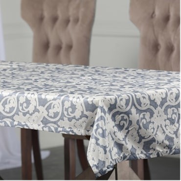 Rococo Blue Designer Faux Silk Taffeta Table Cloth