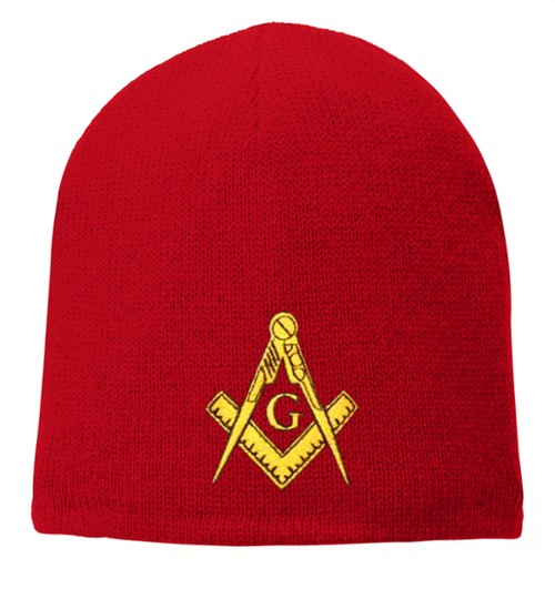 Freemason's Cap Winter - Red Beanie Hat with G...