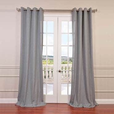 Heather Grey Faux Linen Grommet Semi Sheer Curtain