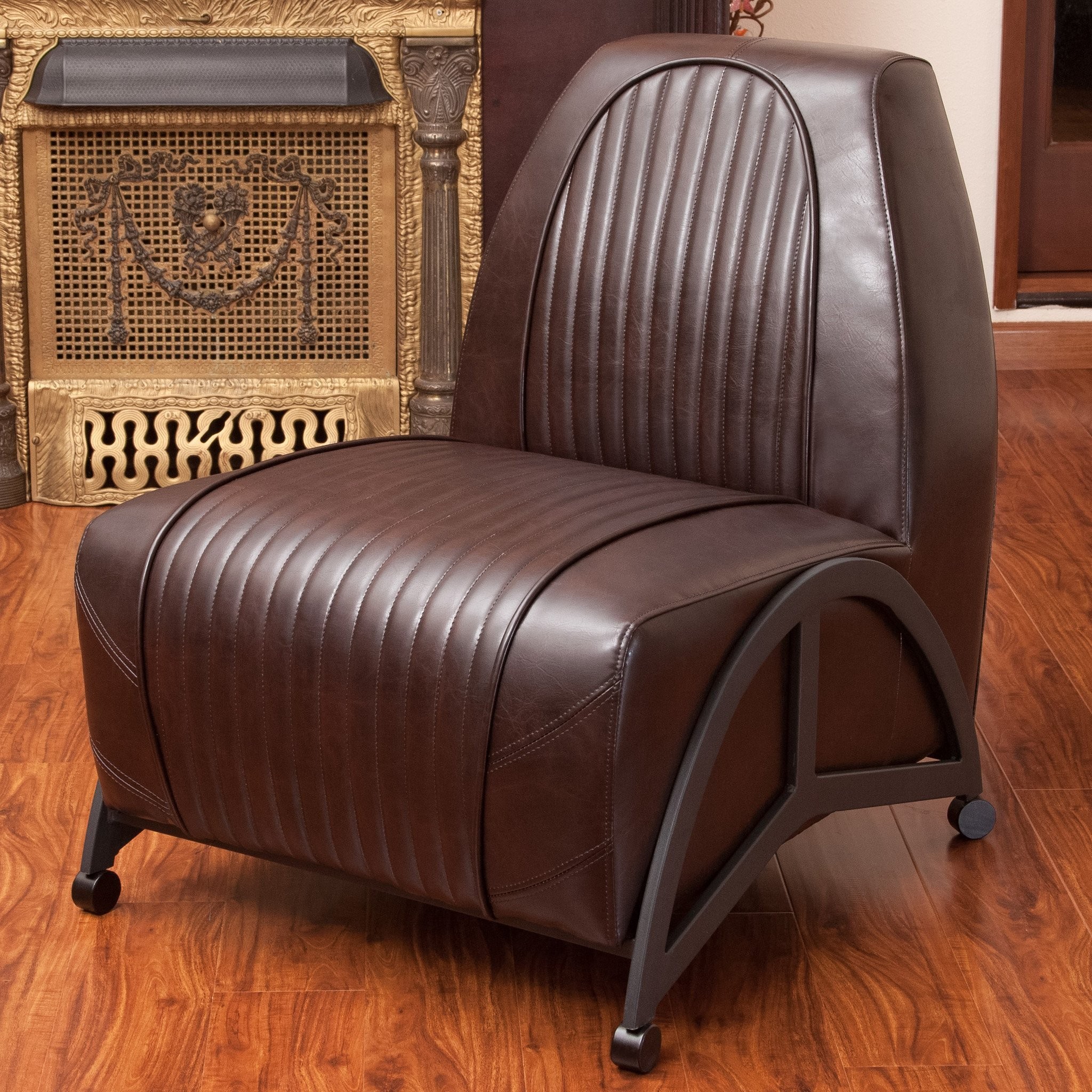 Dalton Channeled Brown Leather Slipper Chair