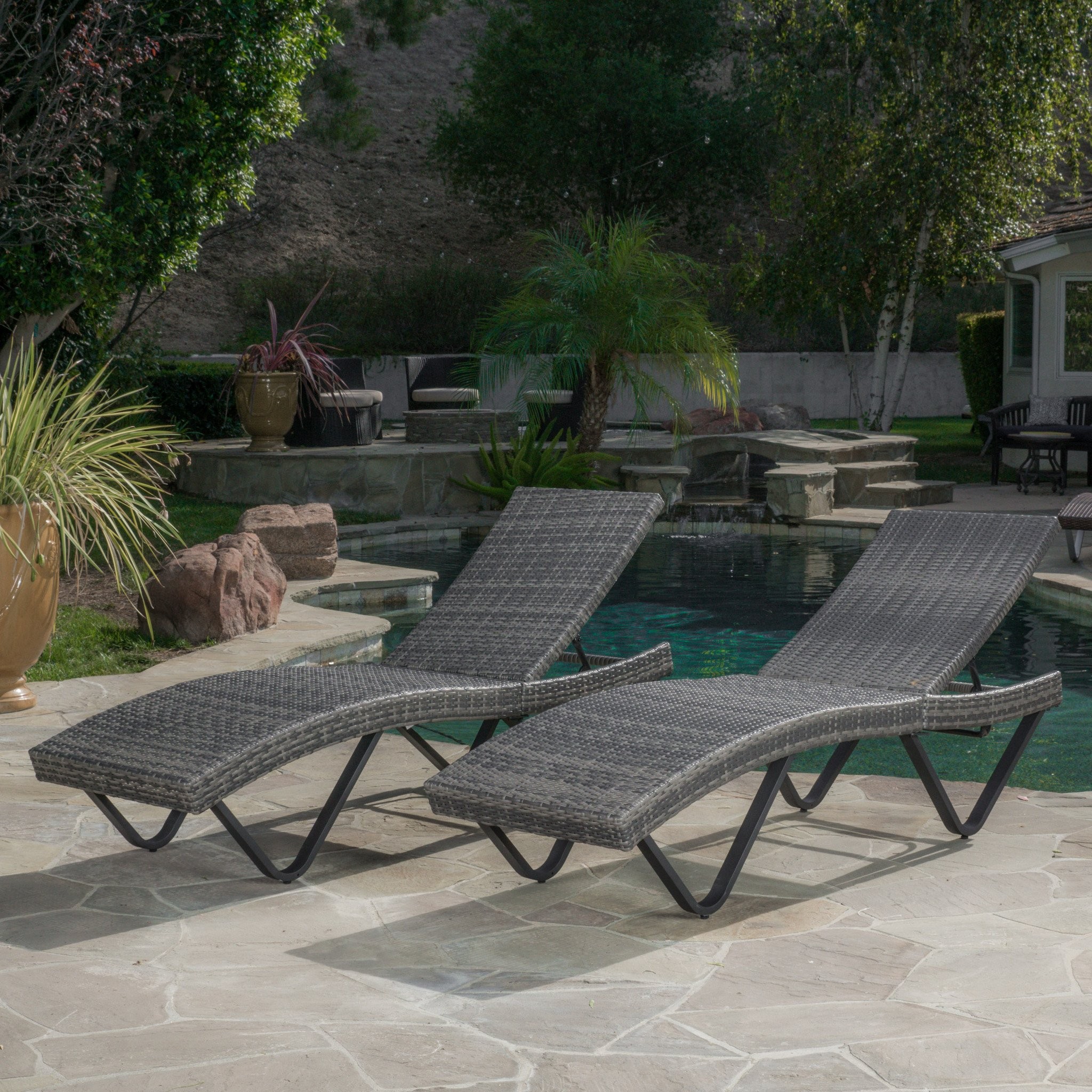 Zanna Outdoor Wicker Chaise Lounge Set of Two