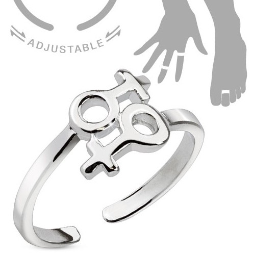 Lesbian Adjustable Toe OR Finger Ring Silver Color...