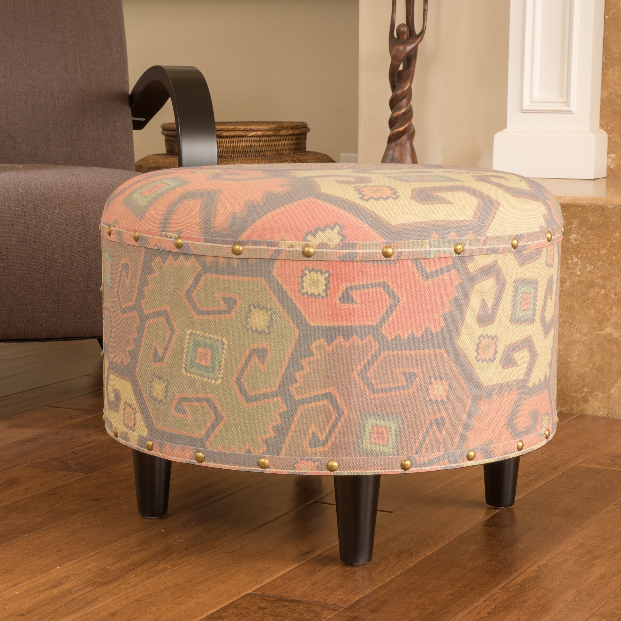 Hedley Contemporary Round Printed Fabric Ottoman