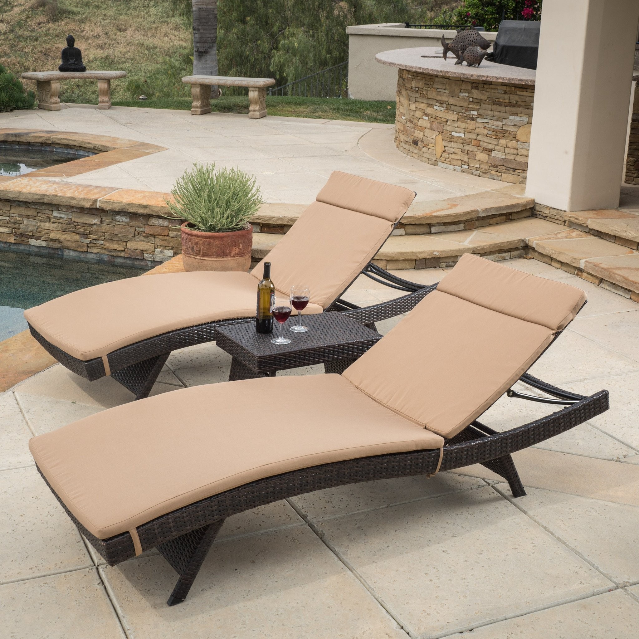 Lakeport Outdoor 3pc Adjustable Caramel Chaise Lou...