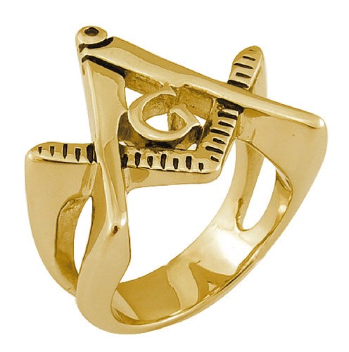Gold Plated Masonic Rings with Cut Out Triangle De...