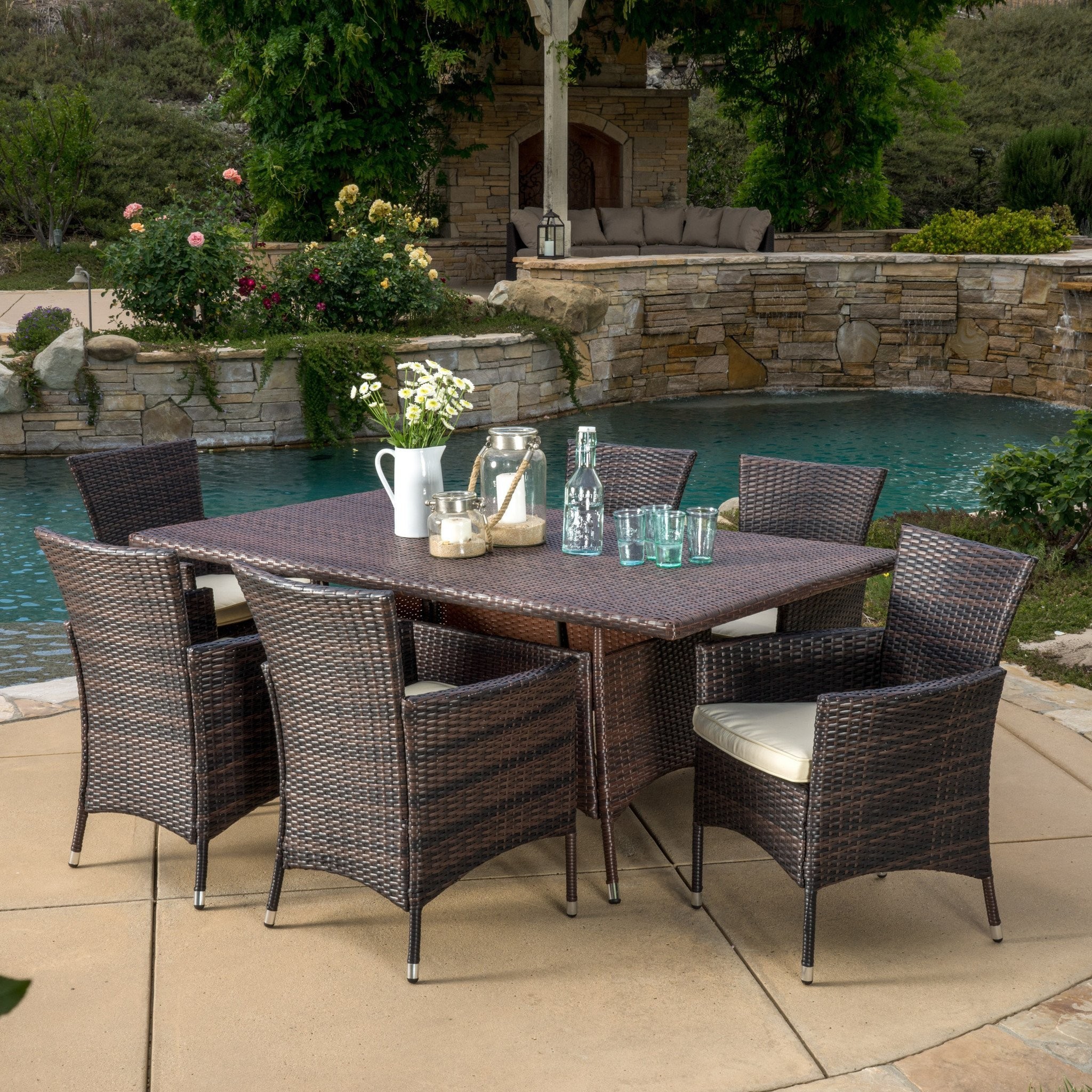 Clementine Outdoor 7pc Multibrown Wicker Dining Se...