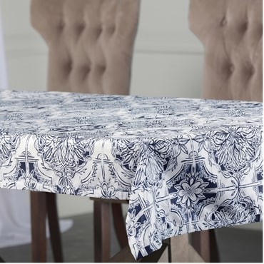 Delft Blue Designer Faux Silk Taffeta Table Cloth