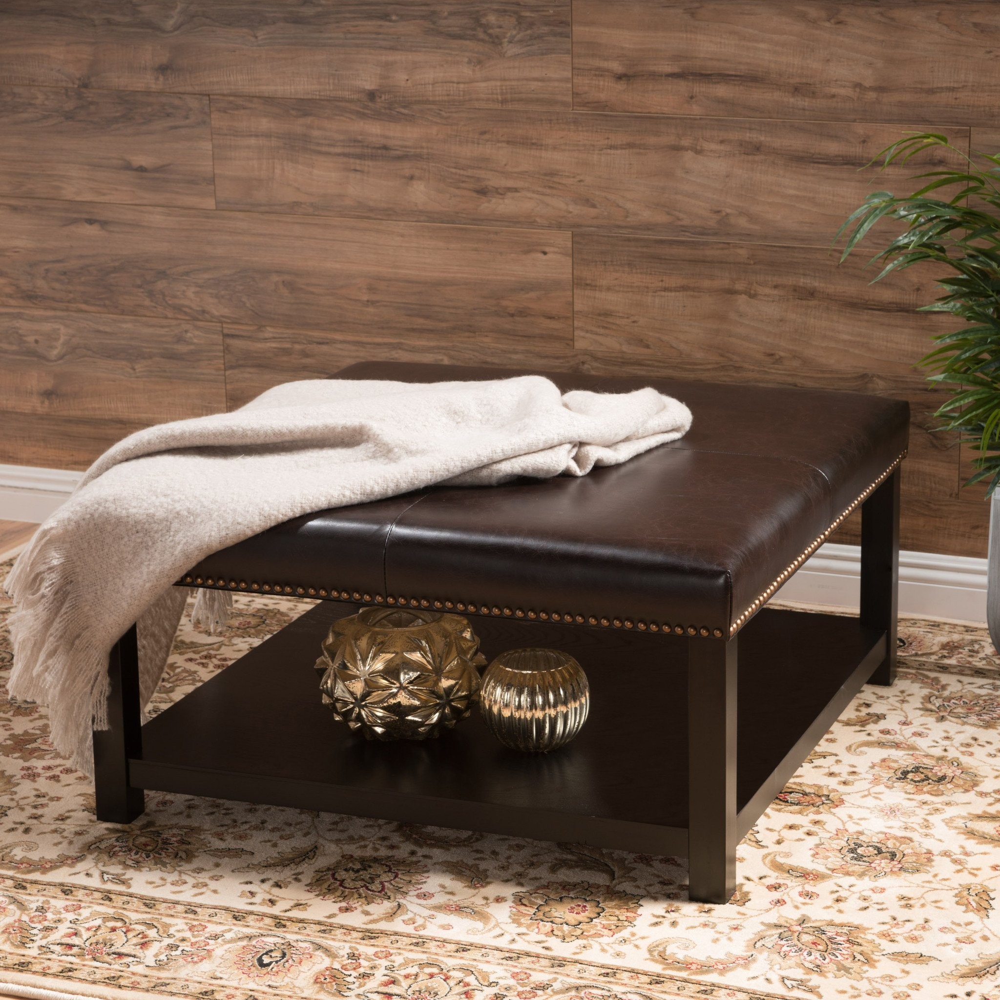 Kelapith Contemporary Leather Ottoman Brown Bench...