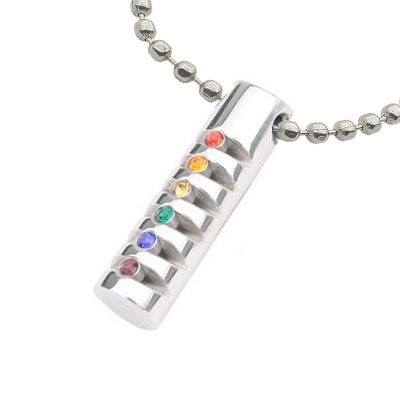 Rainbow Grooved Cylinder CZ Pendant - Gay and Lesb...
