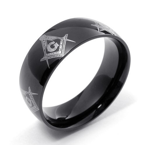 Black Freemason Ring / Masonic Ring - Rounded All...