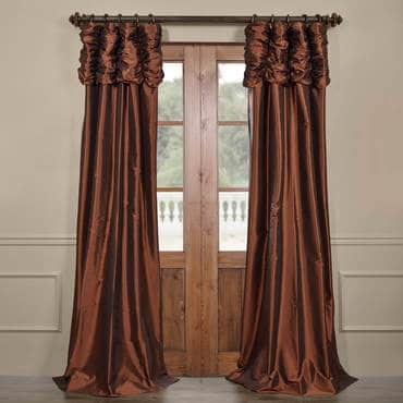 Copper Brown Ruched Faux Solid Taffeta Curtain