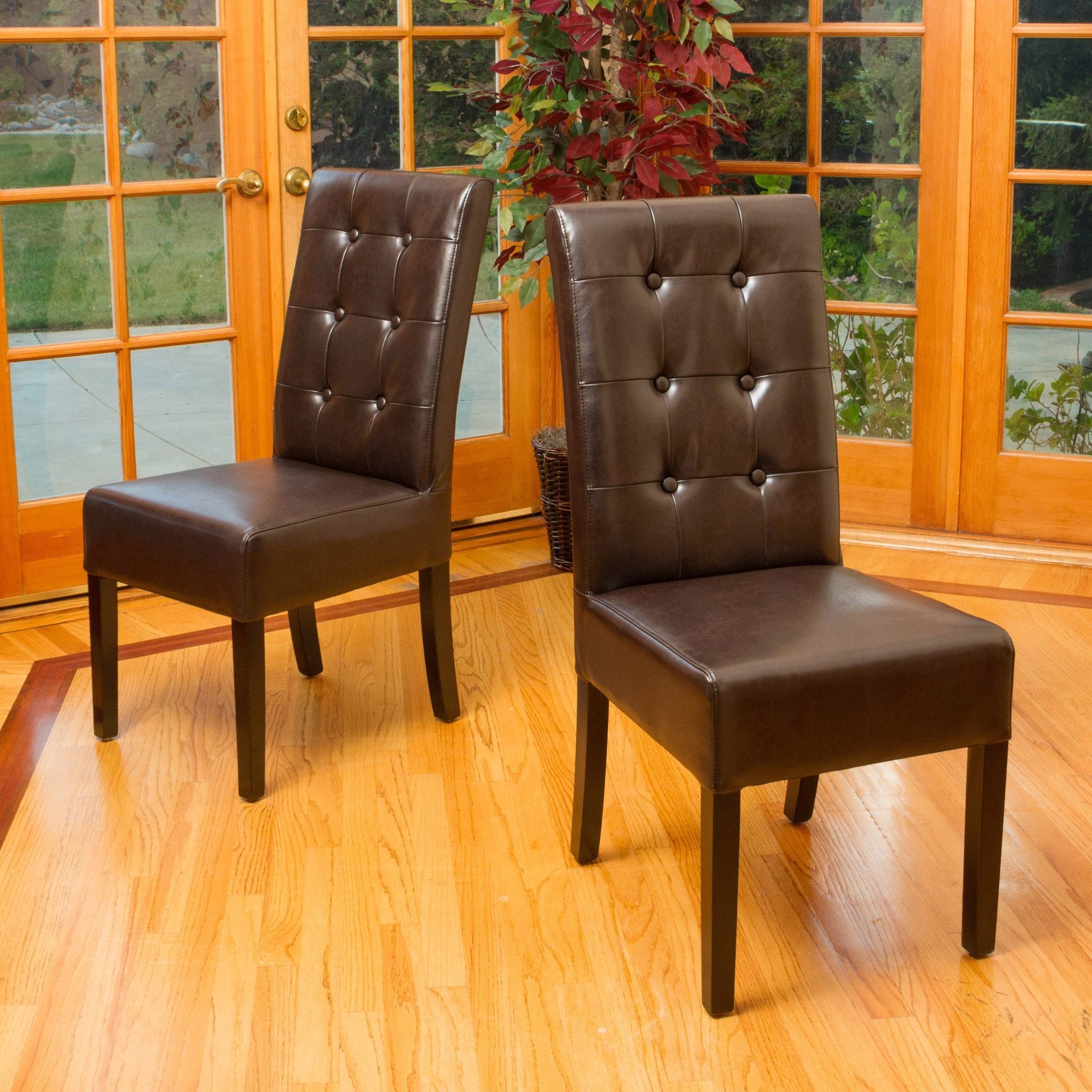 Harrison Tufted Brown Leather Dining Chairs (Set o...