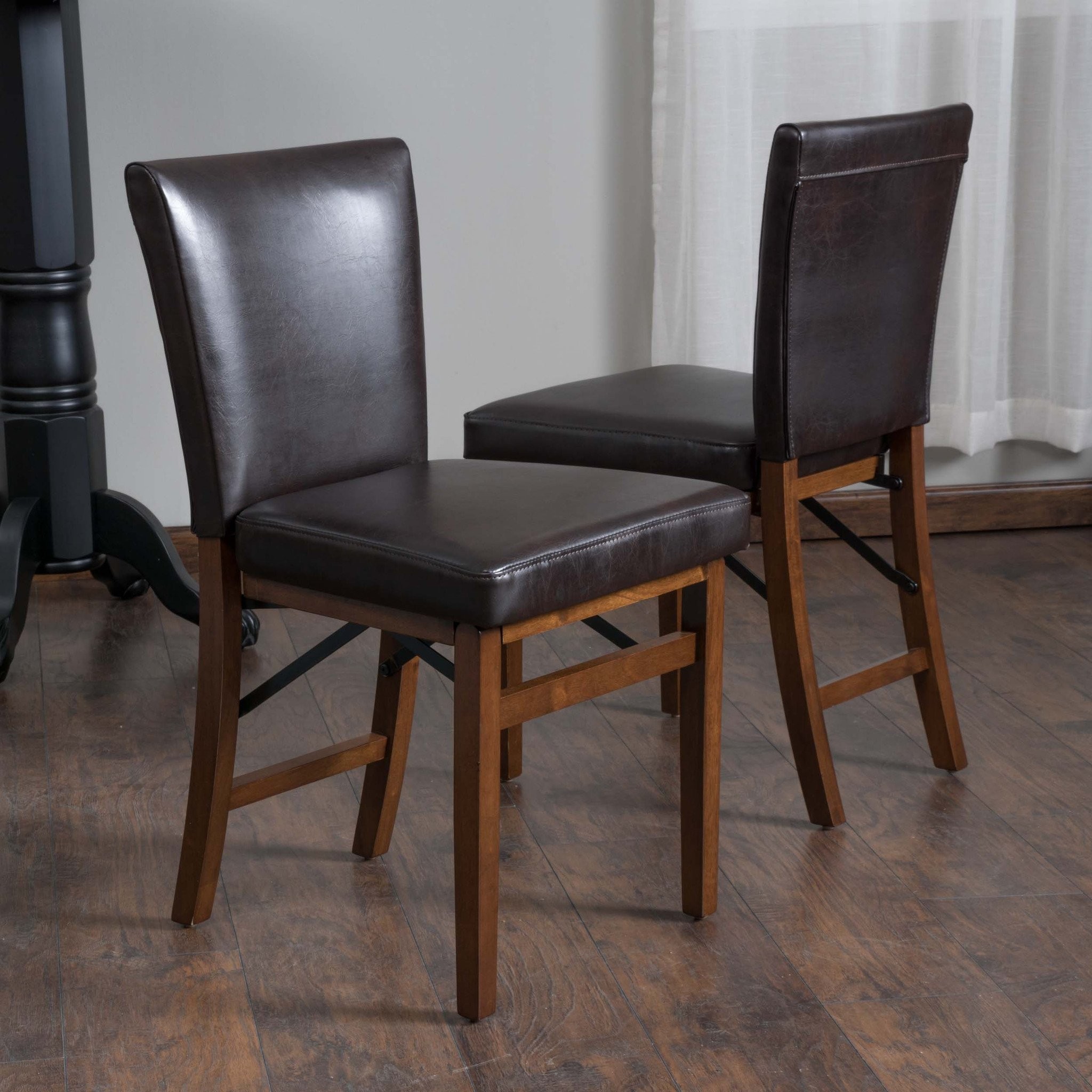 Rosalynn Brown Leather Folding Dining Chairs (Set...