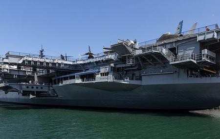 The Aircraft Carrier Ship called USS Midway stands...