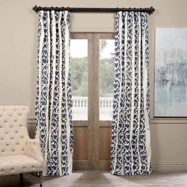 Florence Blue Embroidered Cotton Crewel Curtain