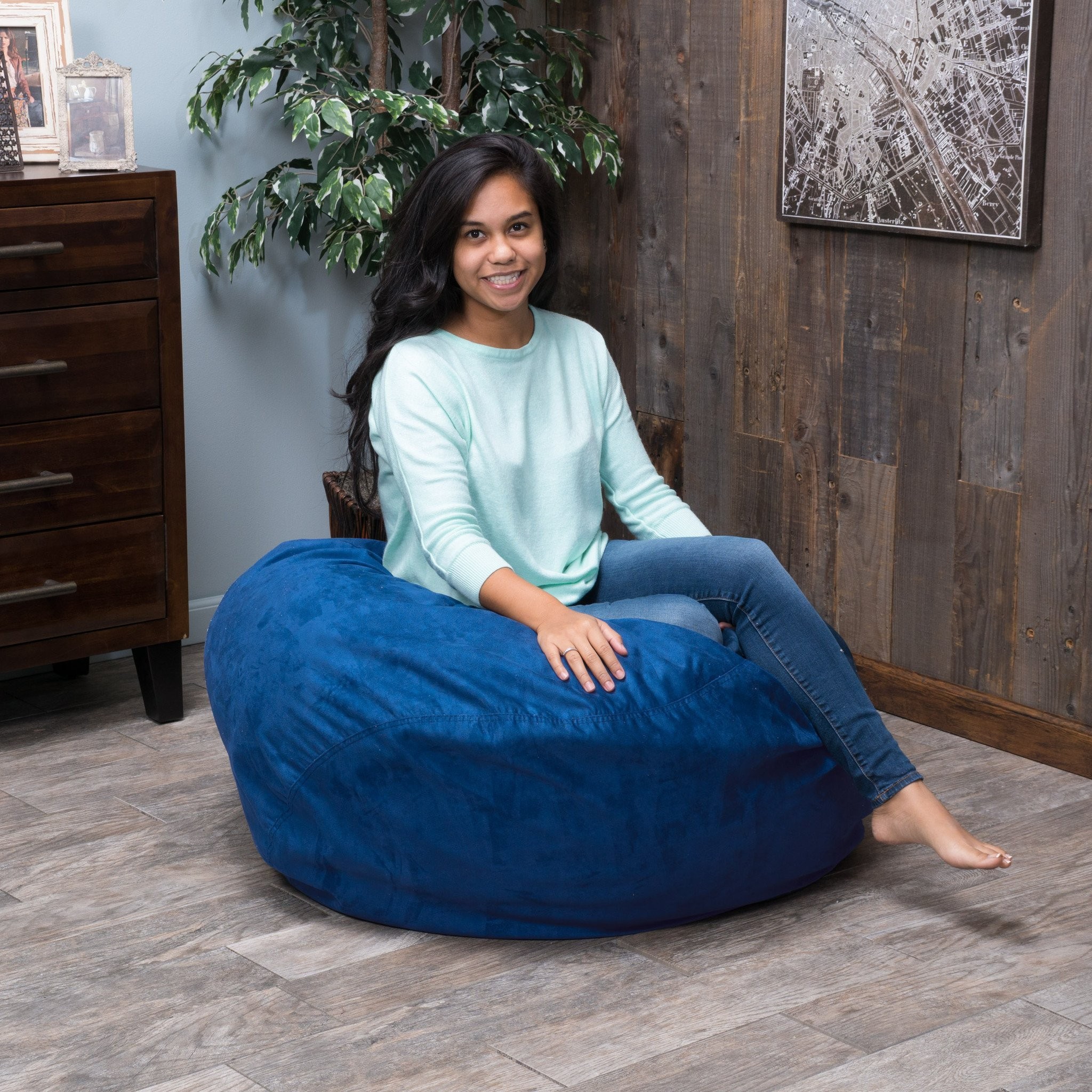 Harbor 3 Foot Faux Suede Midnight Blue Bean Bag