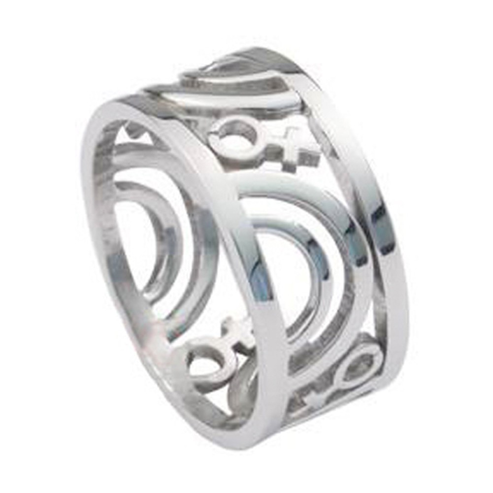 Venus Female Symbol Carved Ring - Steel Lesbian Ri...