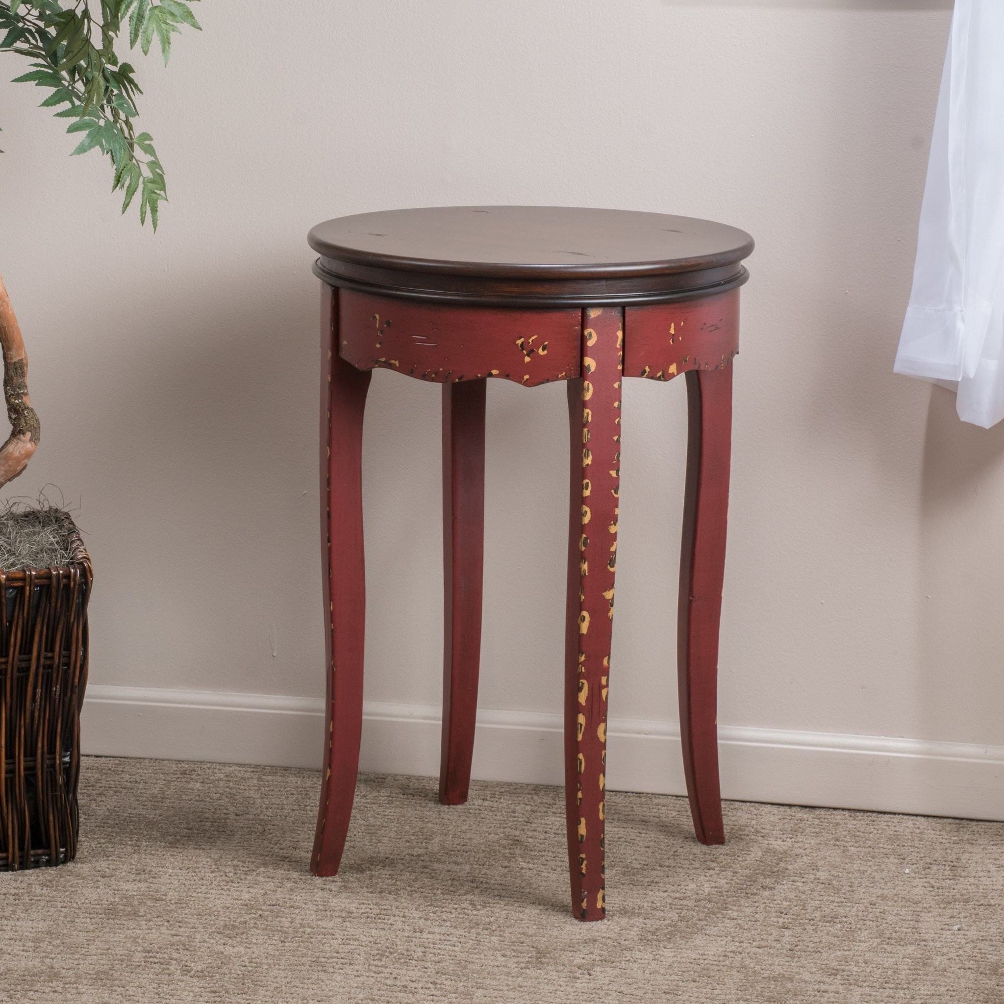 Clement Antique Red Brown Wood Accent Table