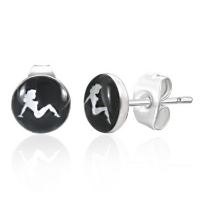 Hot Girl - Stud Earrings (Black Circle & White...
