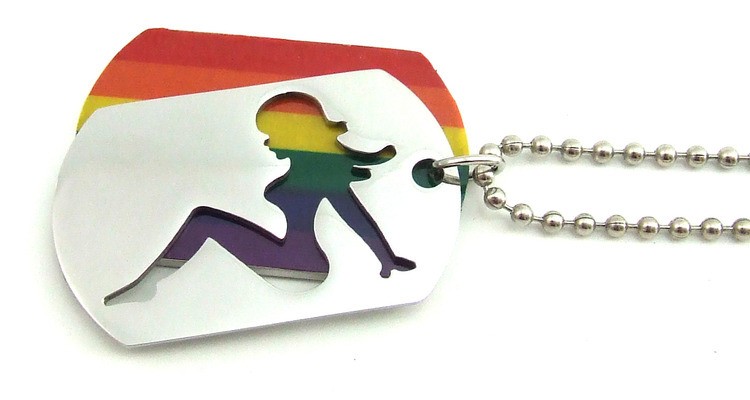 Hot Girl Rainbow Dog Tag - Lesbian Pride Steel Jew...