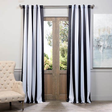 Awning Black & White Stripe Blackout Curtain