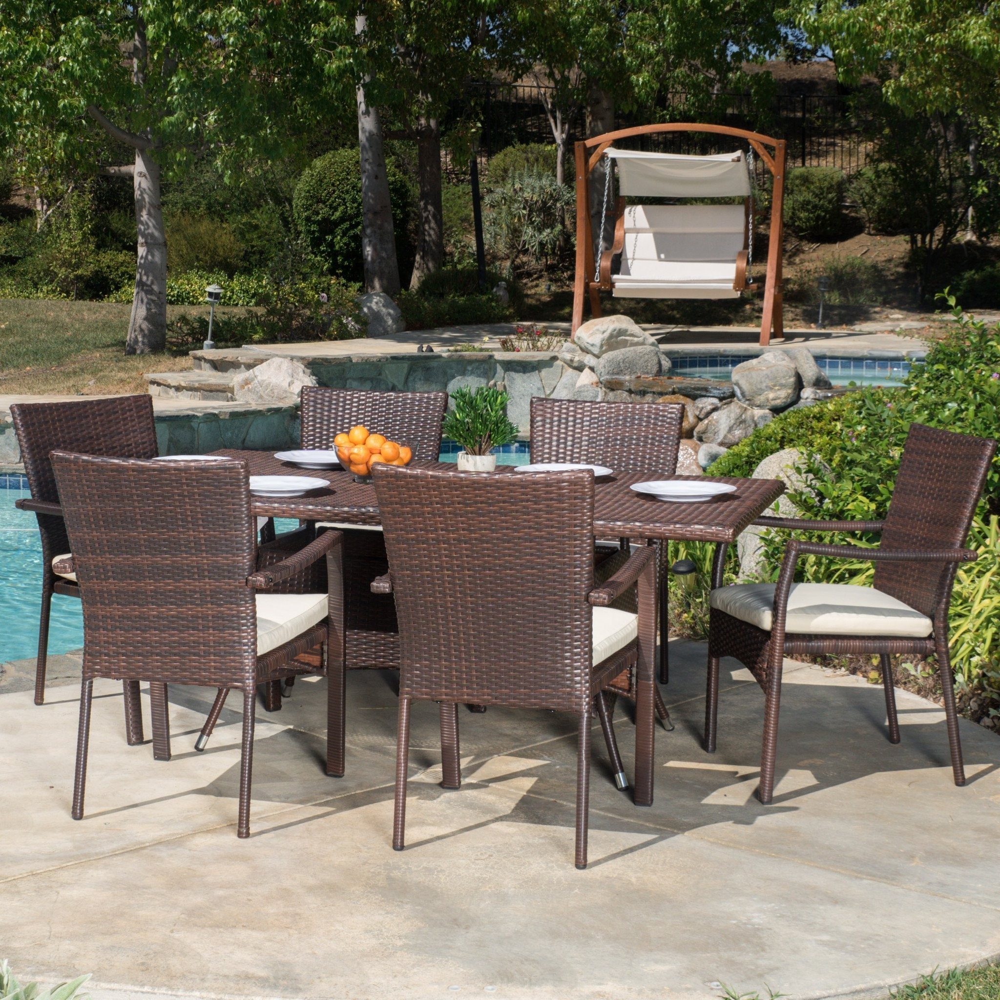 Grant Outdoor 7-piece Wicker Dining Set with Cushi...