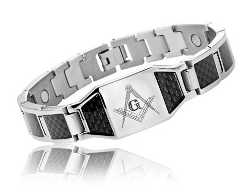 Masonic Bracelet - Stainless Steel w/ Black Carbon...