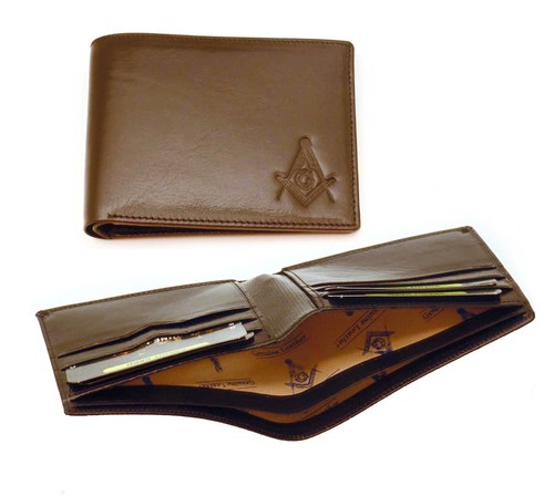 One (1) Masonic Dark Brown leather Wallet with Mas...