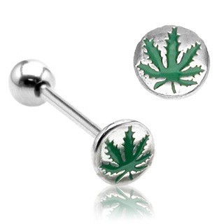 Marijuana Pot Leaf - Tongue Ring Barbell (Body Jew...