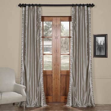 Greco Platinum Embroidered Faux Silk Curtain