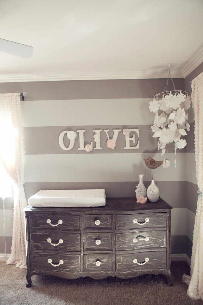Love the gray stripes as an accent wall while the...