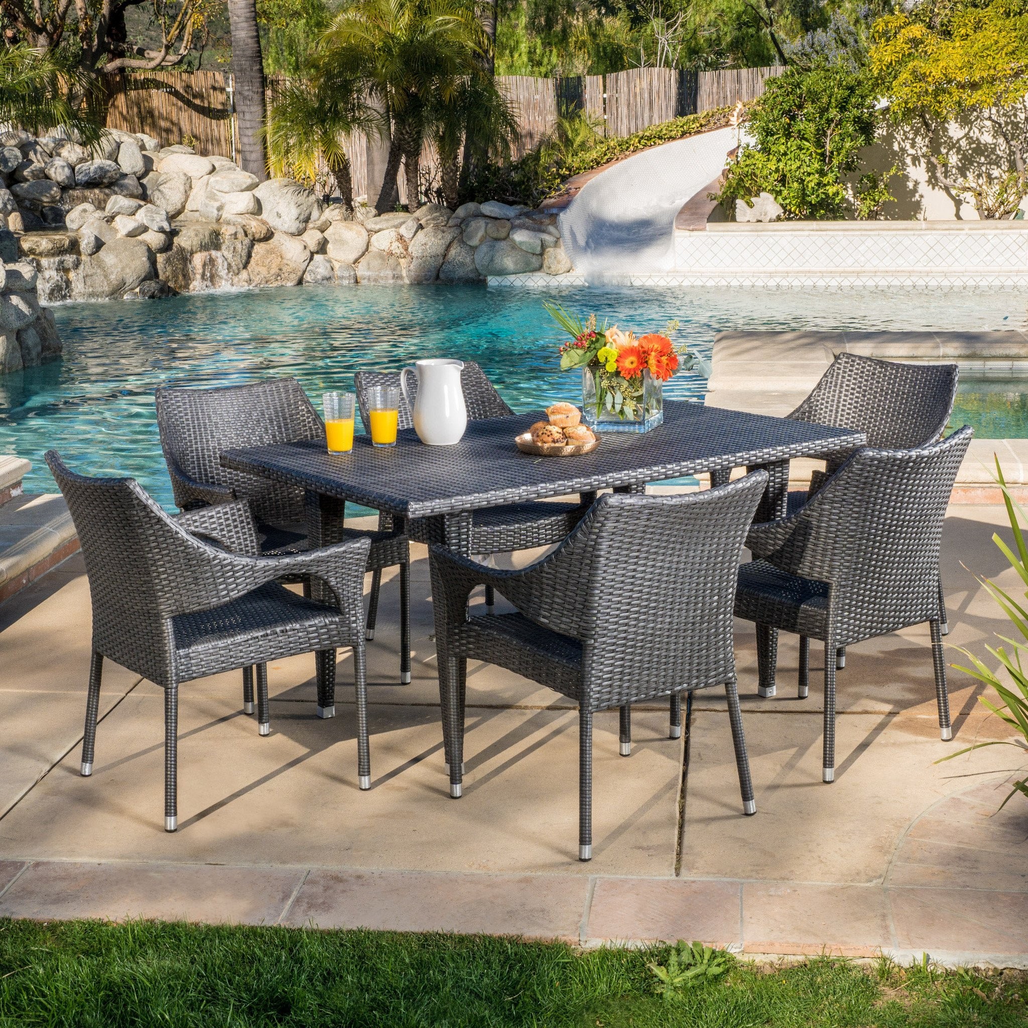 Alameda Outdoor 7-piece Grey Wicker Dining Set