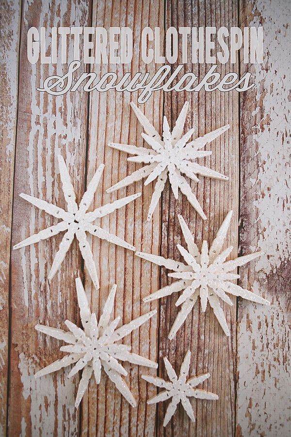 glittered clothespin snowflakes t