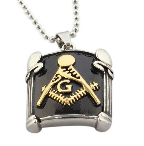 Freemason Pendant / Masonic Necklace - Black and G...